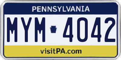 PA license plate MYM4042