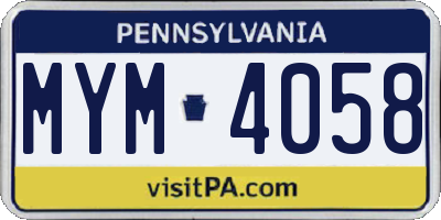 PA license plate MYM4058