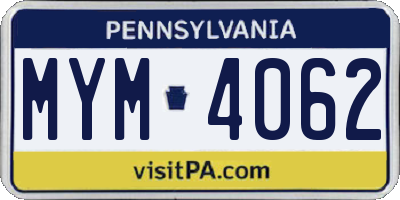 PA license plate MYM4062