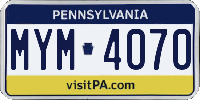 PA license plate MYM4070