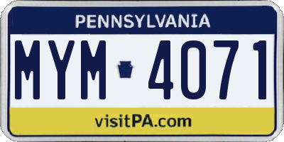 PA license plate MYM4071