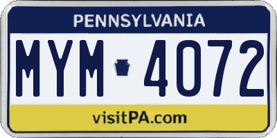 PA license plate MYM4072