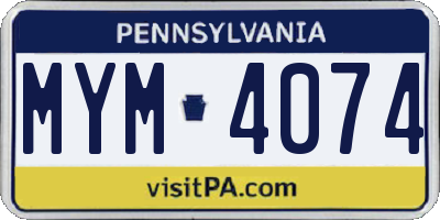 PA license plate MYM4074