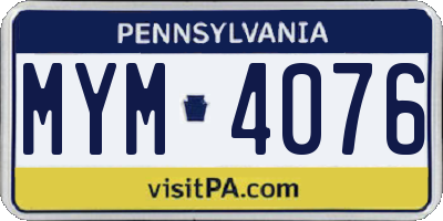 PA license plate MYM4076