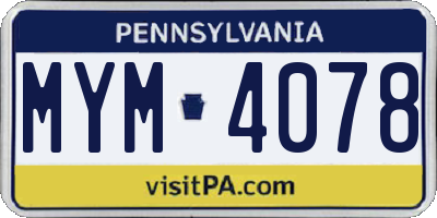 PA license plate MYM4078