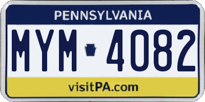 PA license plate MYM4082
