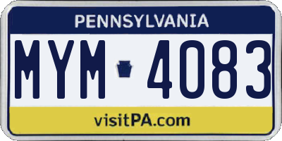PA license plate MYM4083