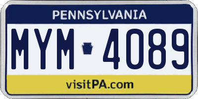 PA license plate MYM4089