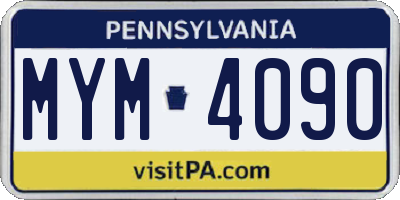 PA license plate MYM4090