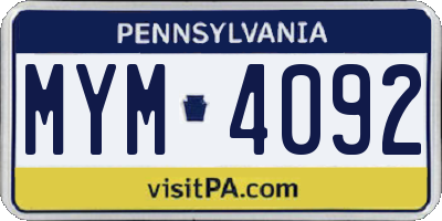 PA license plate MYM4092