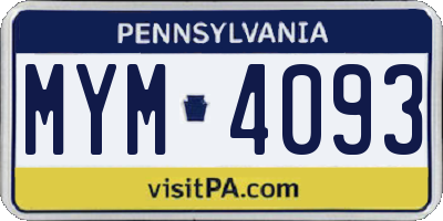 PA license plate MYM4093