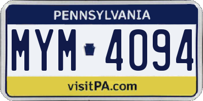 PA license plate MYM4094
