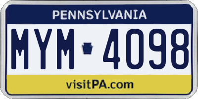 PA license plate MYM4098