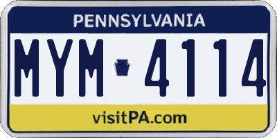 PA license plate MYM4114
