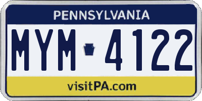 PA license plate MYM4122