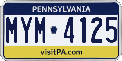 PA license plate MYM4125