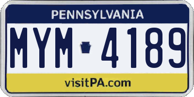 PA license plate MYM4189