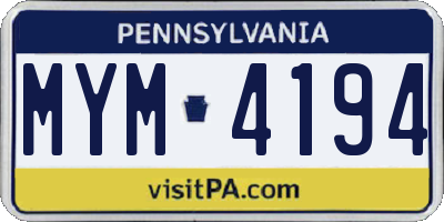 PA license plate MYM4194