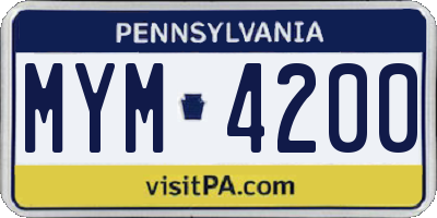 PA license plate MYM4200