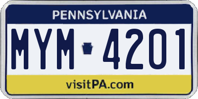 PA license plate MYM4201