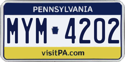 PA license plate MYM4202