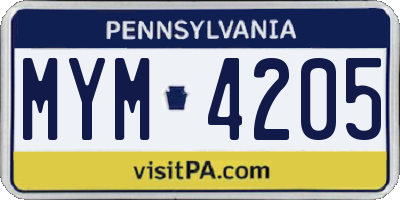 PA license plate MYM4205