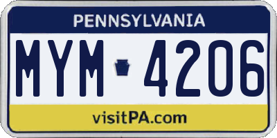 PA license plate MYM4206