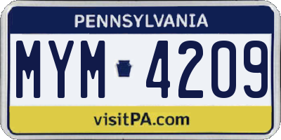 PA license plate MYM4209