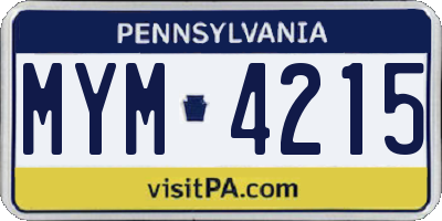 PA license plate MYM4215