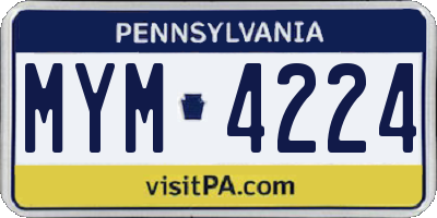 PA license plate MYM4224