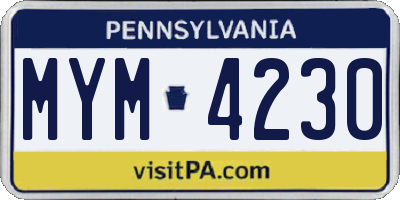 PA license plate MYM4230