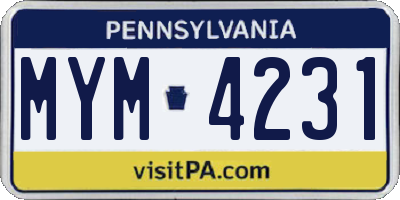 PA license plate MYM4231