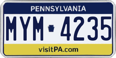 PA license plate MYM4235