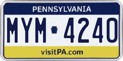PA license plate MYM4240