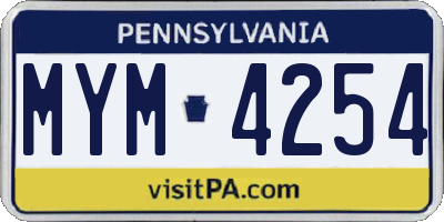 PA license plate MYM4254