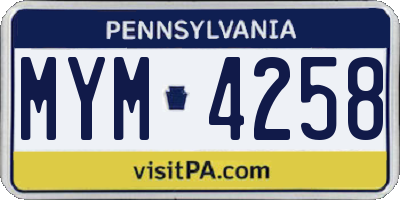 PA license plate MYM4258