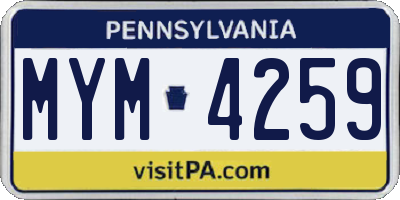 PA license plate MYM4259