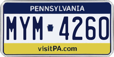 PA license plate MYM4260
