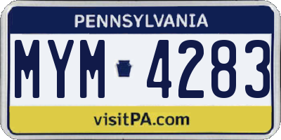 PA license plate MYM4283