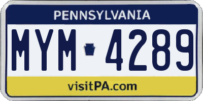 PA license plate MYM4289