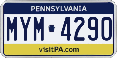 PA license plate MYM4290