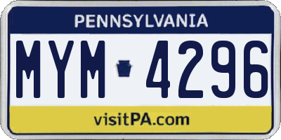 PA license plate MYM4296