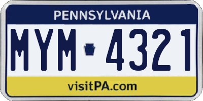 PA license plate MYM4321