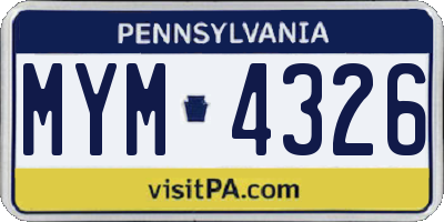 PA license plate MYM4326