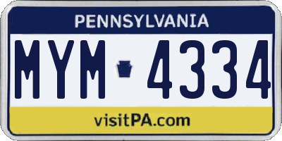 PA license plate MYM4334