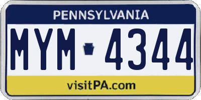 PA license plate MYM4344