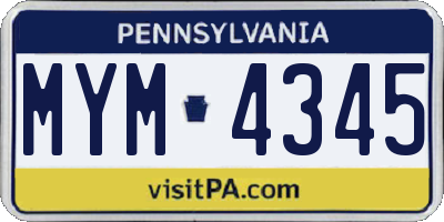 PA license plate MYM4345