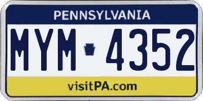 PA license plate MYM4352