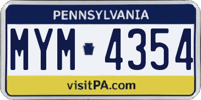 PA license plate MYM4354