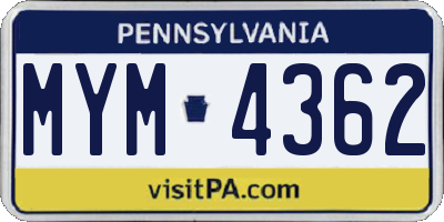 PA license plate MYM4362